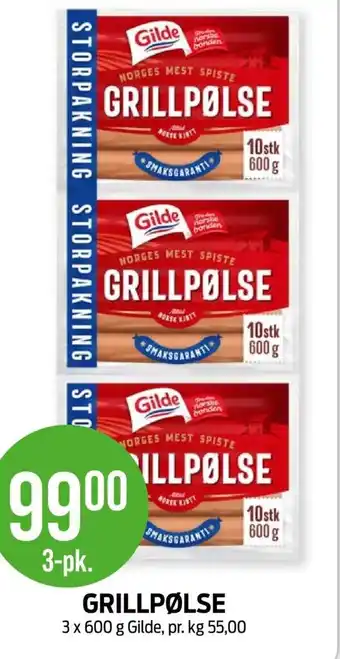 Kiwi GRILLPØLSE 3 x 600 g Gilde tilbud