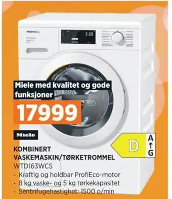 POWER Miele KOMBINERT VASKEMASKIN/TØRKETROMMEL WTD163WCS tilbud