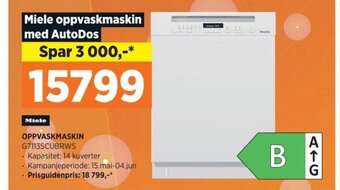POWER Miele OPPVASKMASKIN G7113SCUBRWS tilbud