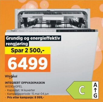 POWER Whirlpool INTEGRERT OPPVASKMASKIN WIS9040PEL tilbud