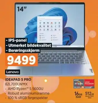 POWER Lenovo IDEAPAD 5 PRO 82L700LWMX tilbud