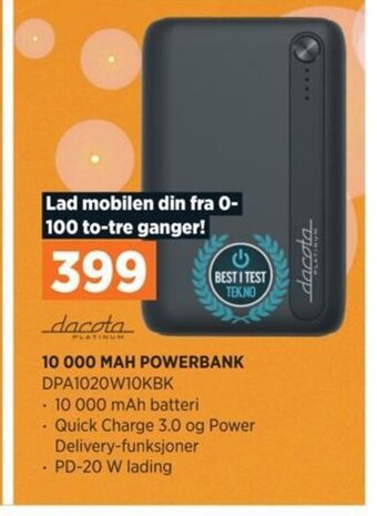 POWER 10 000 MAH POWERBANK tilbud