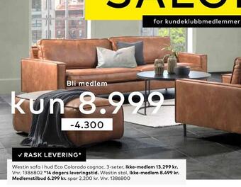 Skeidar Westin sofa i hud eco colorado cognac tilbud
