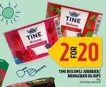 Coop Prix Tine rislunsj jordbær/ bringebær og rips tilbud
