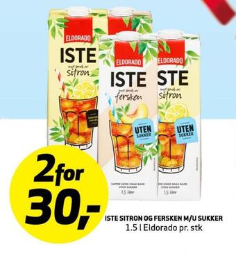 Bunnpris Iste sitron og fersken m/u sukker tilbud