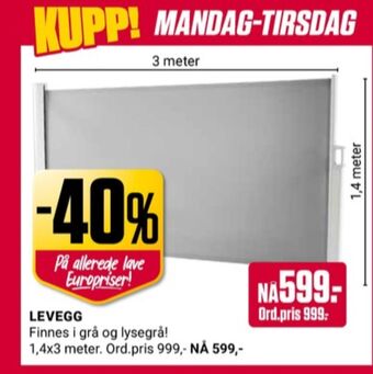 Europris Ukjent levegg tilbud