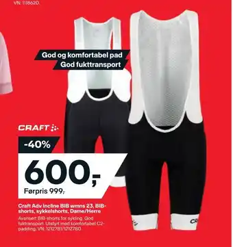 XXL Sport Craft adv incline bib wmns 23, bib shorts, sykkelshorts, dame/herre tilbud
