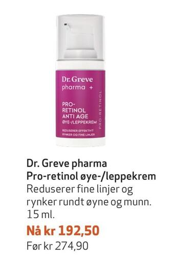 Apotek 1 Dr. greve pharma pro-retinol øye-/leppekrem tilbud