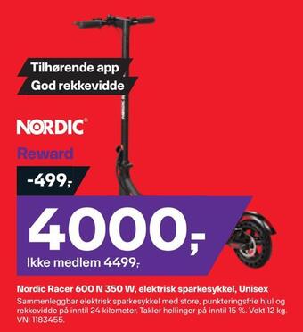 XXL Sport Nordic racer 600 n 350 w, elektrisk sparkesykkel, unisex tilbud