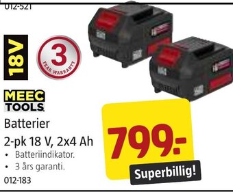 Jula MEEC TOOLS Batterier 2-pk 18 V, 2x4 Ah tilbud