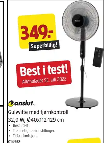 Jula anslut Gulvvifte med fjernkontroll tilbud