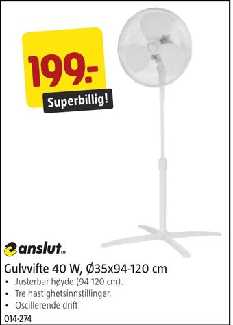 Jula Gulvvifte 40 W, Ø35x94-120 cm tilbud