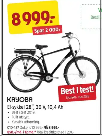 Jula KAYOBA El-sykkel 28", 36 V, 10,4 Ah tilbud