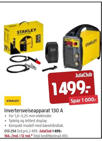 Jula STANLEY Invertersveiseapparat 130 A tilbud