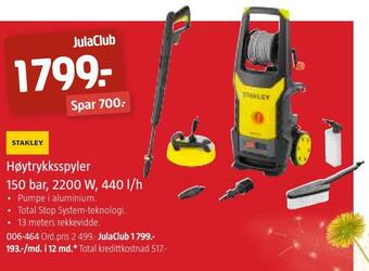 Jula Høytrykksspyler 150 bar, 2200 w, 440 l/h tilbud