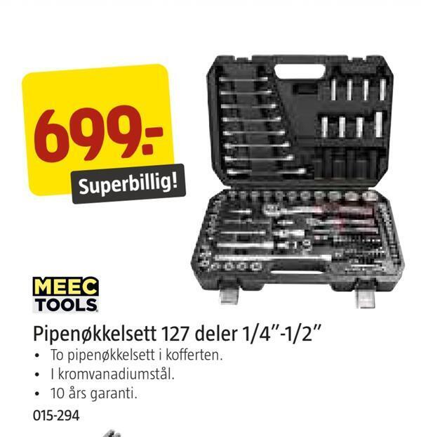 Jula Pipenøkkelsett 127 deler 1/4-1/2 tilbud