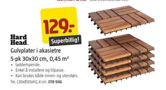 Jula Gulvplater i akasietre 5-pk 30x30 cm, 0,45 m2 tilbud