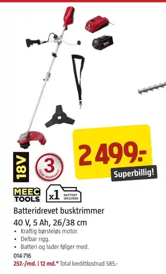 Jula Batteridrevet busktrimmer 40 v, 5 ah, 26/38 cm tilbud