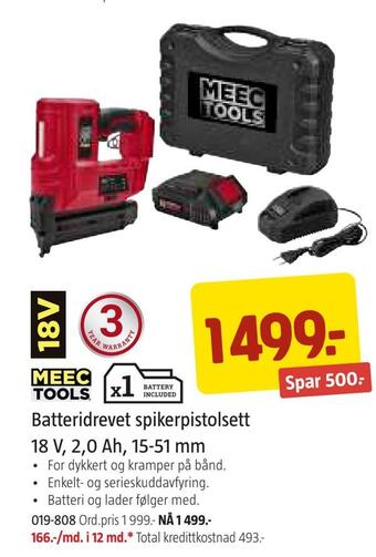 Jula Batteridrevet spikerpistolsett 18 v, 2,0 ah, 15-51 mm tilbud