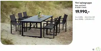 Hageland Vevi spisegruppe Stor, sort/hvit 6 stoler + bord tilbud