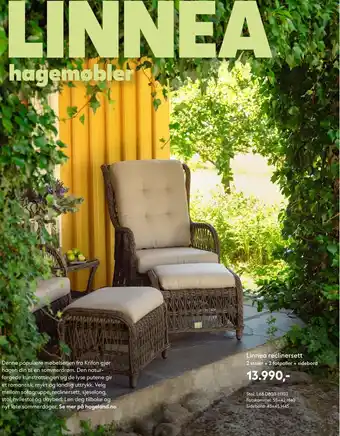 Hageland Linnea reclinersett 2 stoler + 2 fotpaller + sidebord tilbud