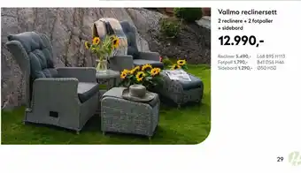 Vallmo reclinersett 2 reclinere + 2 fotpaller + sidebord
