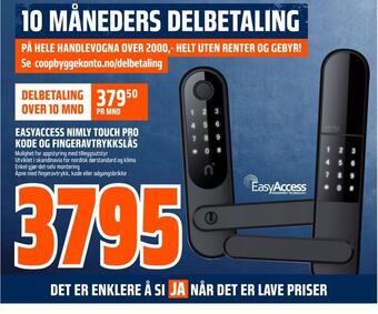 Obs Bygg Easyaccess nimly touch pro kode og fingeravtrykkslås tilbud