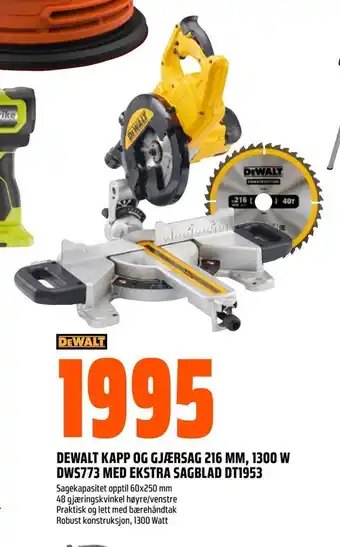 Obs Bygg Dewalt kapp og gjærsag 216 mm, 1300 w dws773 med ekstra sagblad dt1953 tilbud