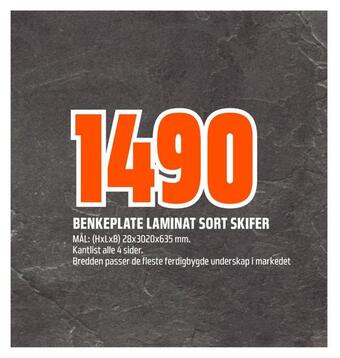 Obs Bygg Benkeplate laminat sort skifer tilbud