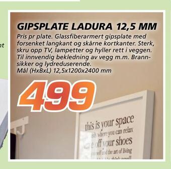 Coop Byggmix Gipsplate ladura 12,5 mm tilbud