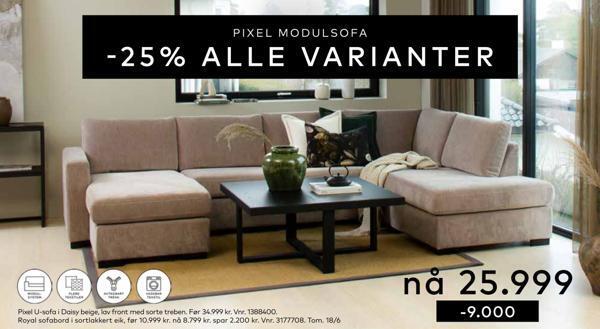 Skeidar Pixel u-sofa tilbud