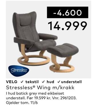 Skeidar Stressless® wing m/krakk tilbud