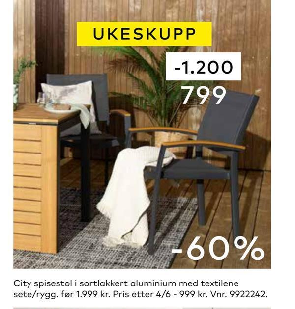 Skeidar City spisestol tilbud