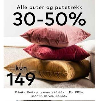 Skeidar Emily pute orange tilbud