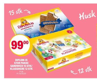 Coop Extra Diplom-is stor pakke sandwich 15 stk/ klassikere 12 stk tilbud