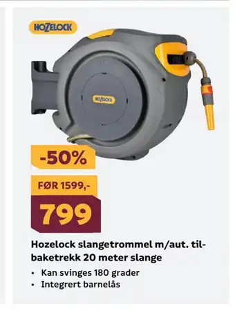Megaflis Hozelock slangetrommel m/aut. tilbaketrekk 20 meter slange tilbud