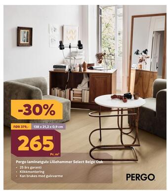 Megaflis Pergo laminatgulv lillehammer select beige oak tilbud