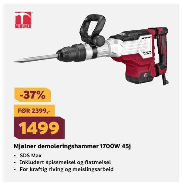 Megaflis Mjølner demoleringshammer 1700w 45j tilbud