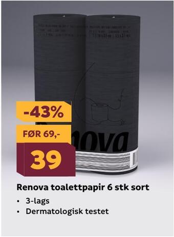 Megaflis Renova toalettpapir 6 stk sort tilbud