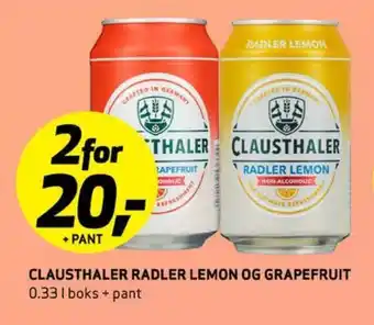 Bunnpris Clausthale radler lemon og grapefruit tilbud