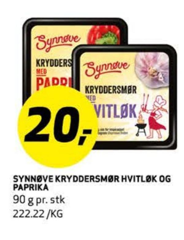 Bunnpris Synnøve kryddersmør hvitløk og paprika tilbud