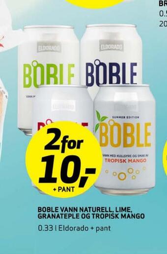 Bunnpris Boble vann naturell, lime, granateple og tropisk mango tilbud