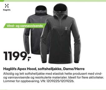XXL Sport Haglöfs apex hood, softshelljakke, dame/herre tilbud