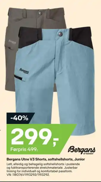 XXL Sport Bergans utne v3 shorts, softshellshorts, junior tilbud