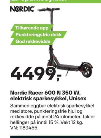 XXL Sport Nordic racer 600 n 350 w, elektrisk sparkesykkel, unisex tilbud