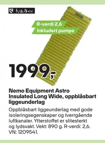 XXL Sport Nemo equipment astro insulated long wide, oppblåsbart liggeunderlag tilbud