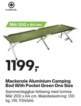 XXL Sport Mackenzie aluminium camping bed with pocket green one size tilbud