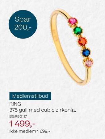 Bjørklund Ring 375 gull med cubic zirkonia tilbud