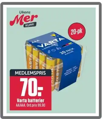 Europris Varta batterier AA/AAA. tilbud