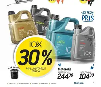 Thansen 30% på all motorolje fra iq-x tilbud